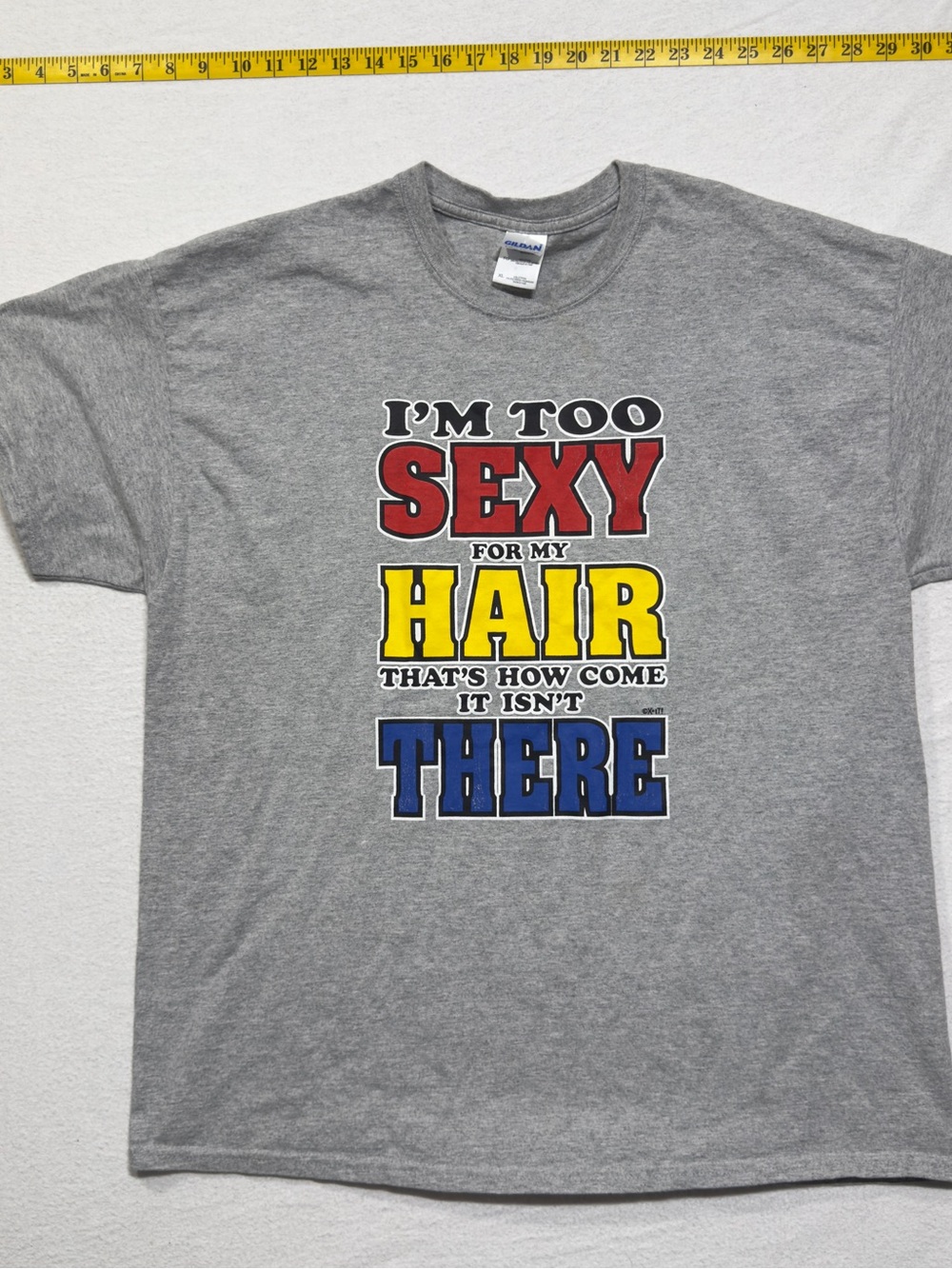 Funny 90s-2000s comedy graphic tshirt “I’m too sexy for my hair”